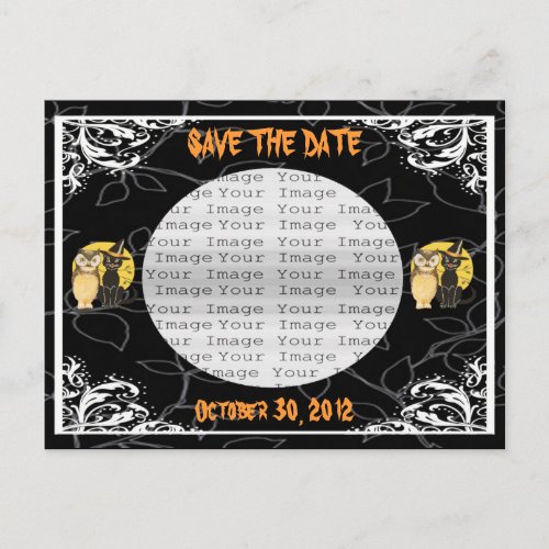 Cat  Owl Halloween Wedding Save The Date Postcard
