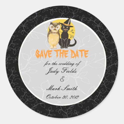 Cat  Owl Halloween Wedding Save The Date Stickers