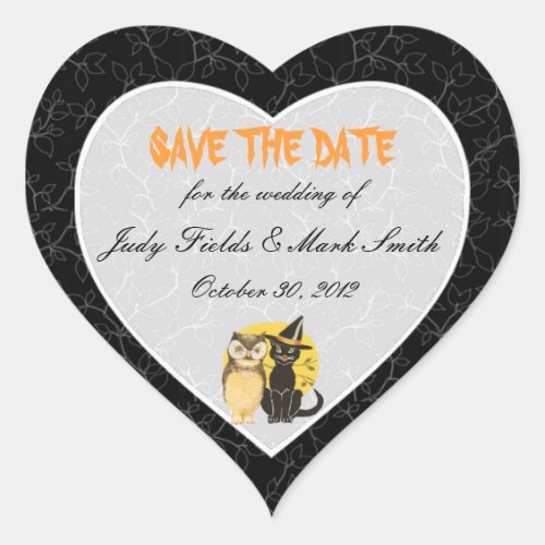 Cat  Owl Halloween Wedding Save The Date Stickers
