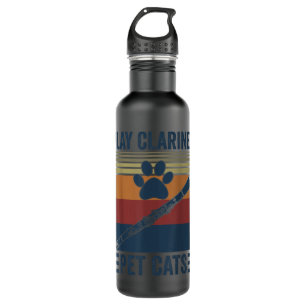 Cat Owner and Clarinetist Funny Pet Cats Play Clar Stainless Steel Water Bottle