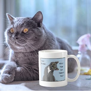 Cat Owner Funny Gray Cat Name Blue Coffee Mug