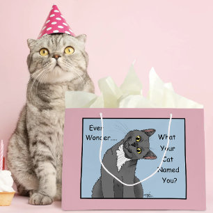 Cat Owner Funny Gray Cat Name Blue Large Gift Bag