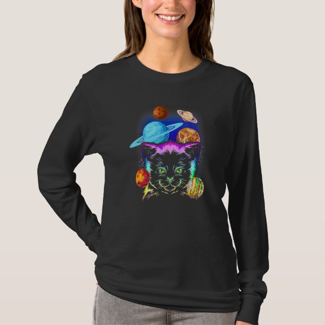 Cat Owner Galaxy Planets Cat T-Shirt (Front)