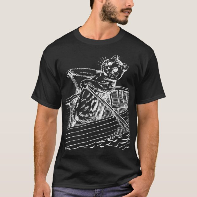 Cat paddling the boat, Louis Wain T-Shirt (Front)