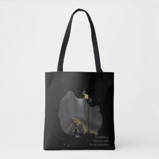 Cat Painting and Rain Quote Black Tote Bag