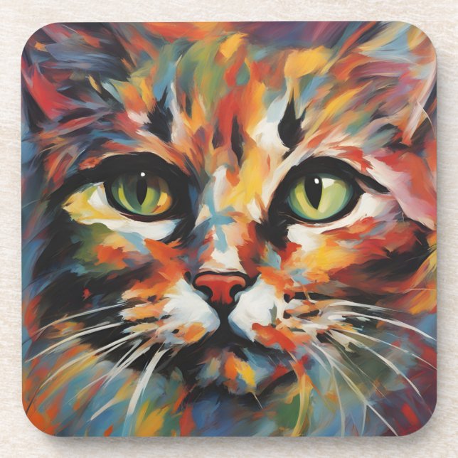 Cat Painting Beverage Coaster (Front)