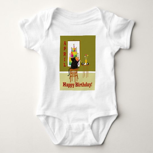 Cat Painting Birthday Cake APRIL Baby Bodysuit