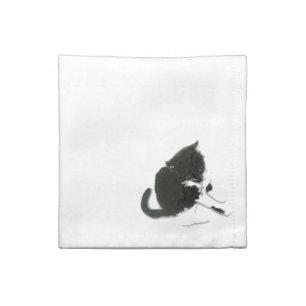 Cat Painting Black and White Kitty Napkin