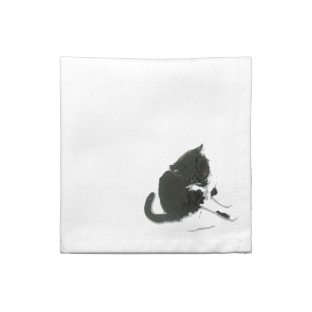 Cat Painting Black and White Kitty Napkin (Quarter Fold)