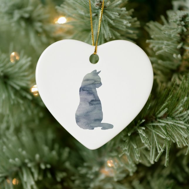 Cat Painting Silhouette Christmas Art Ceramic Ornament (Tree)