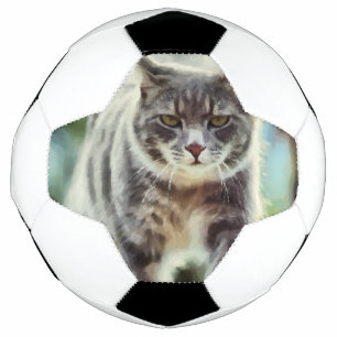 Cat painting soccer ball