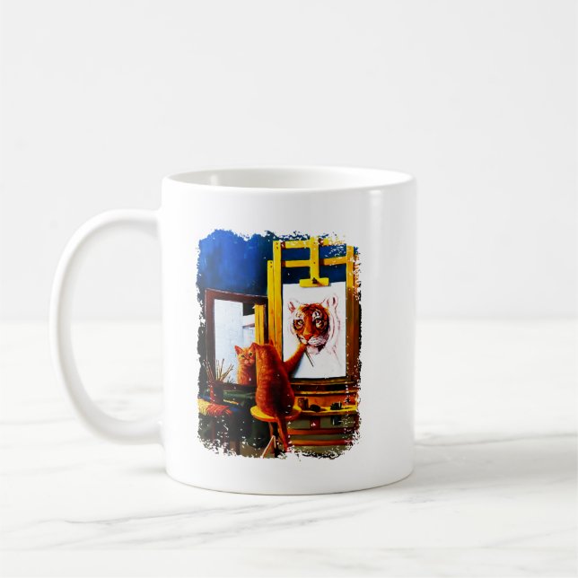 Cat Painting Tiger Lion Artistic Animals Lover Gra Coffee Mug (Left)