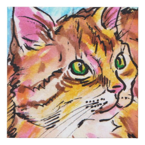 Cat painting watercolor faux canvas print