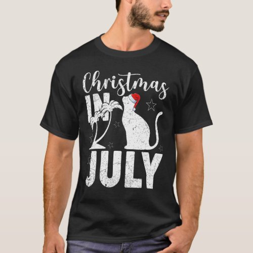 Cat   Palm Tree Santa Hat Cat Christmas In July Su T_Shirt