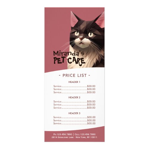 Cat Paper Carves Pet Care Animal Clinic Price List Rack Card