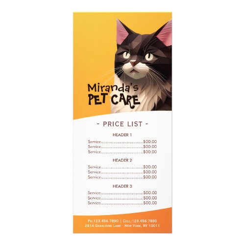 Cat Paper Carves Pet Care Animal Clinic Price List Rack Card