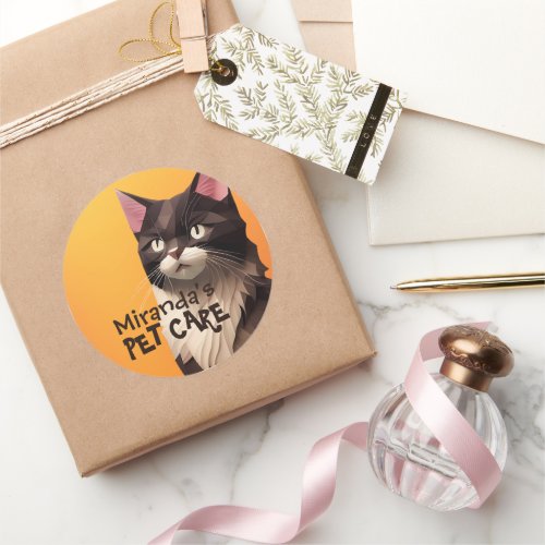 Cat Paper Cut Art Pet Care Food Shop Animal Clinic Classic Round Sticker