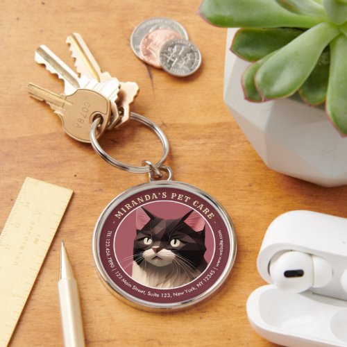 Cat Paper Cut Art Pet Care Food Shop Animal Clinic Keychain