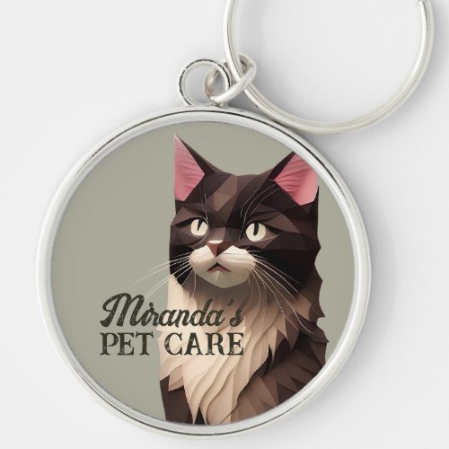 Cat Paper Cut Art Pet Care Food Shop Animal Clinic Keychain