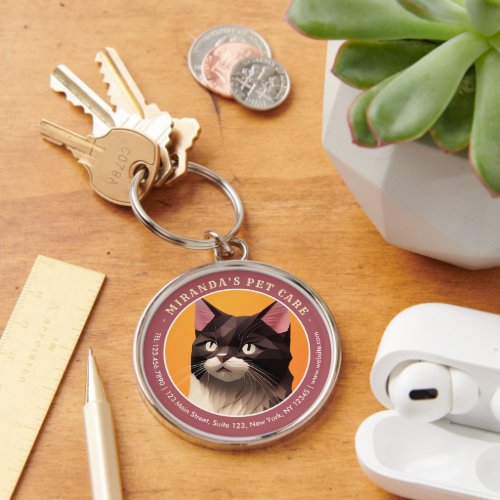 Cat Paper Cut Art Pet Care Food Shop Animal Clinic Keychain