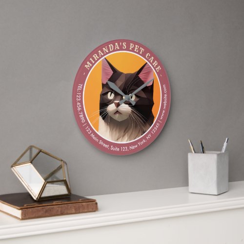 Cat Paper Cut Art Pet Care Food Shop Animal Clinic Large Clock
