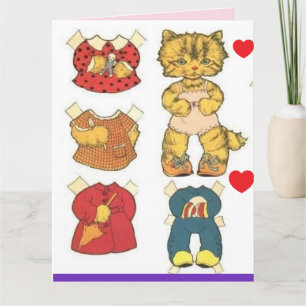CAT PAPER DOLL VINTAGE BIRTHDAY GREETING CARD