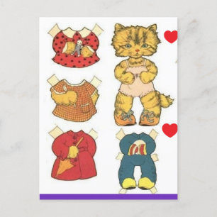 CAT PAPER DOLL VINTAGE BIRTHDAY POSTCARD