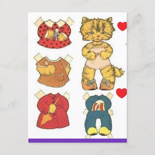 CAT PAPER DOLL VINTAGE BIRTHDAY POSTCARD