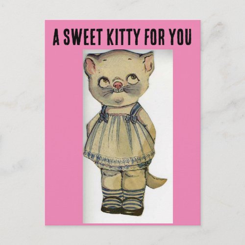 CAT PAPER DOLL VINTAGE CUTE KITTY POSTCARD