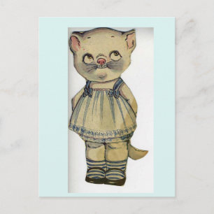 CAT PAPER DOLL VINTAGE CUTE POSTCARD