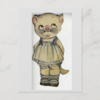 CAT PAPER DOLL VINTAGE CUTE POSTCARD