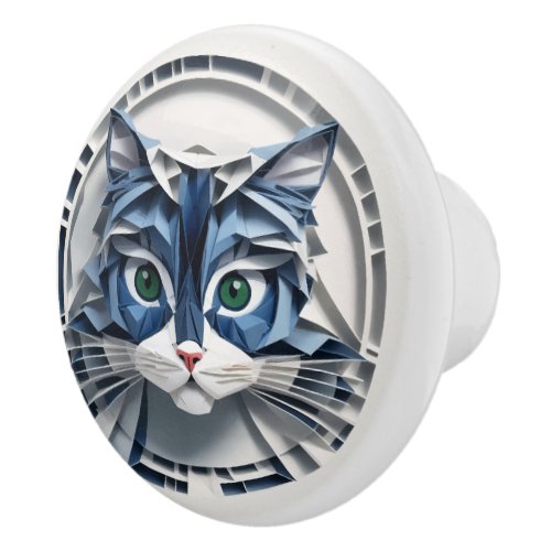 Cat Paper Origami Pet Care Grooming Animal Clinic Ceramic Knob