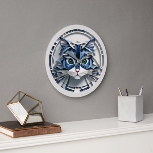 Cat Paper Origami Pet Care Grooming Animal Clinic Large Clock