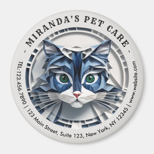 Cat Paper Origami Pet Care Grooming Animal Clinic Magnet (Front)