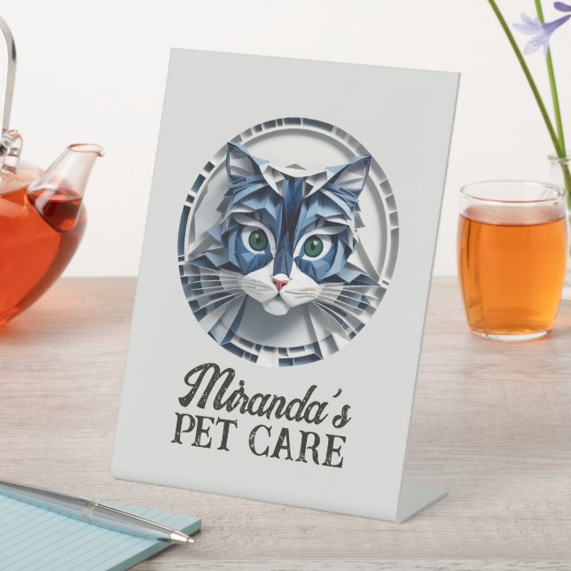 Cat Paper Origami Pet Care Grooming Animal Clinic Pedestal Sign (In SItu)