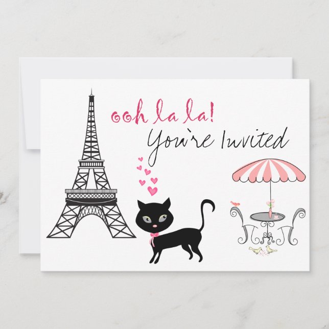 Cat Paris Birthday Invitation (Front)