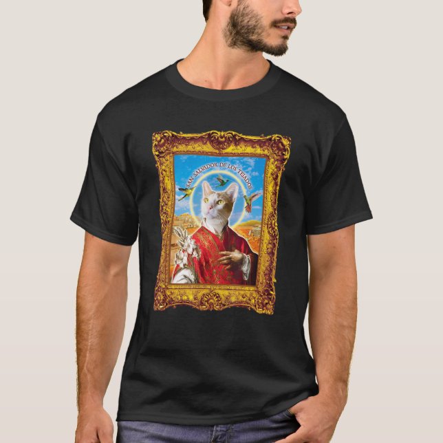 Cat Parody Renaissance Painting Weird Cat Saint T-Shirt (Front)