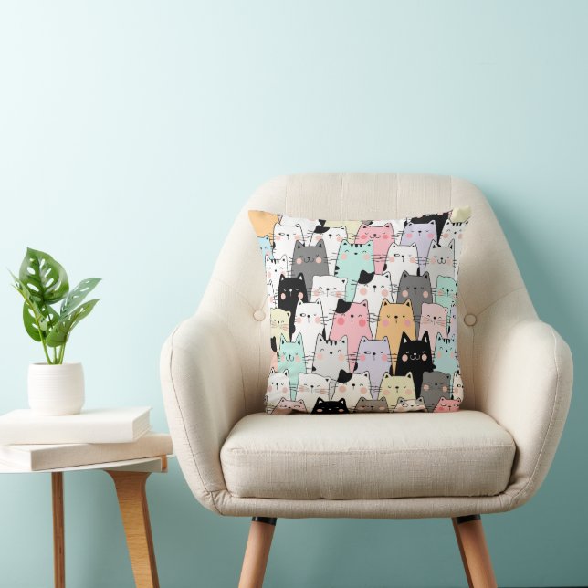 Cat Party 16x16 Throw Pillow (Chair)