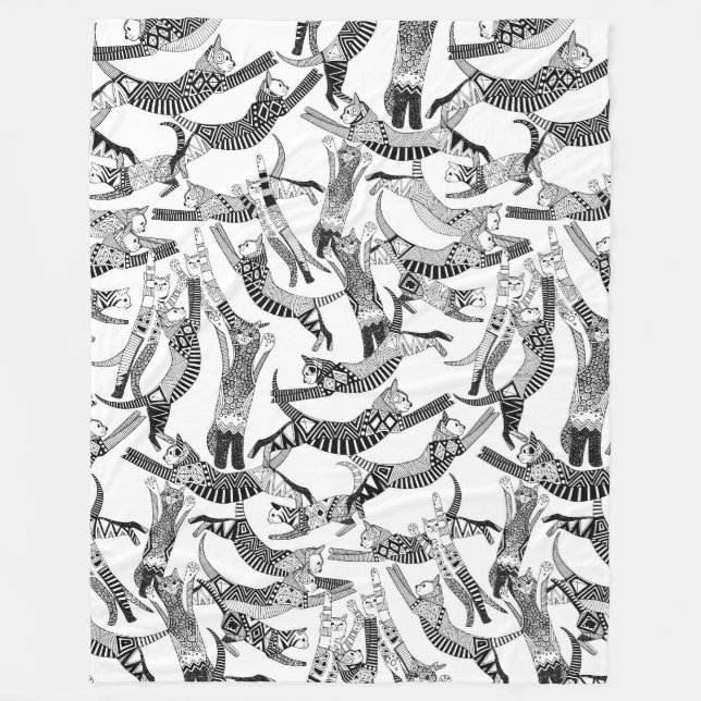 cat party black white fleece blanket (Front)