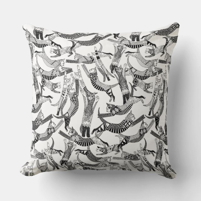 cat party black white throw pillow (Front)