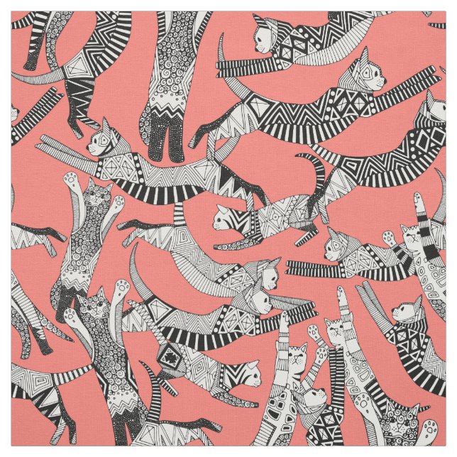 cat party blush coral fabric (Swatch)