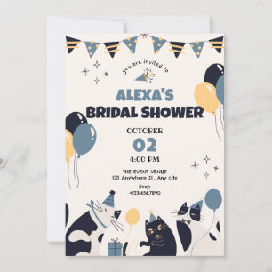 Cat party bridal shower invitation