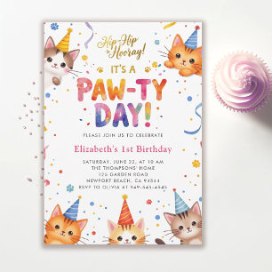 Cat Party Colorful Kittens Kids Cute 1st Birthday Invitation