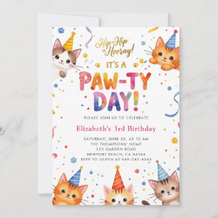 Cat Party Colorful Kittens Kids Cute Birthday Invitation