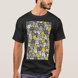Cat Party Gray Mustard Yellow T-Shirt