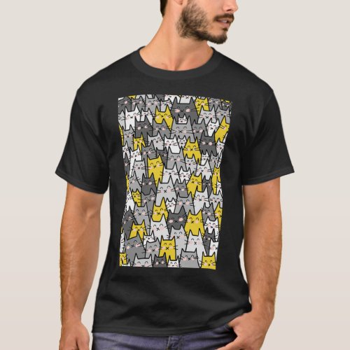 Cat Party Gray Mustard Yellow  T_Shirt