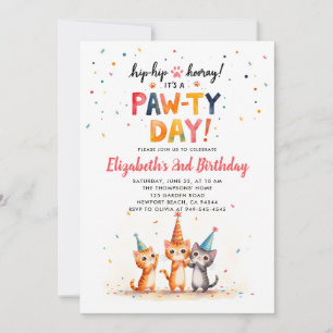 Cat Party Hats Playful Kittens Kids Birthday Invitation