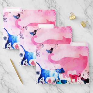 Cat Party House Glitter Art Pink Watercolor File Folder