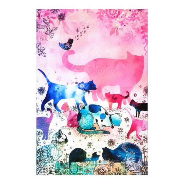 Cat Party House Glitter Art Pink Watercolor Photo Print (Front)