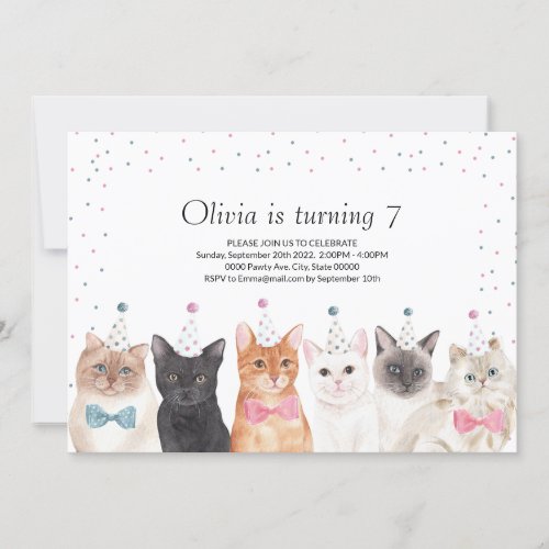 Cat Party Invitation Cat Birthday Invitation